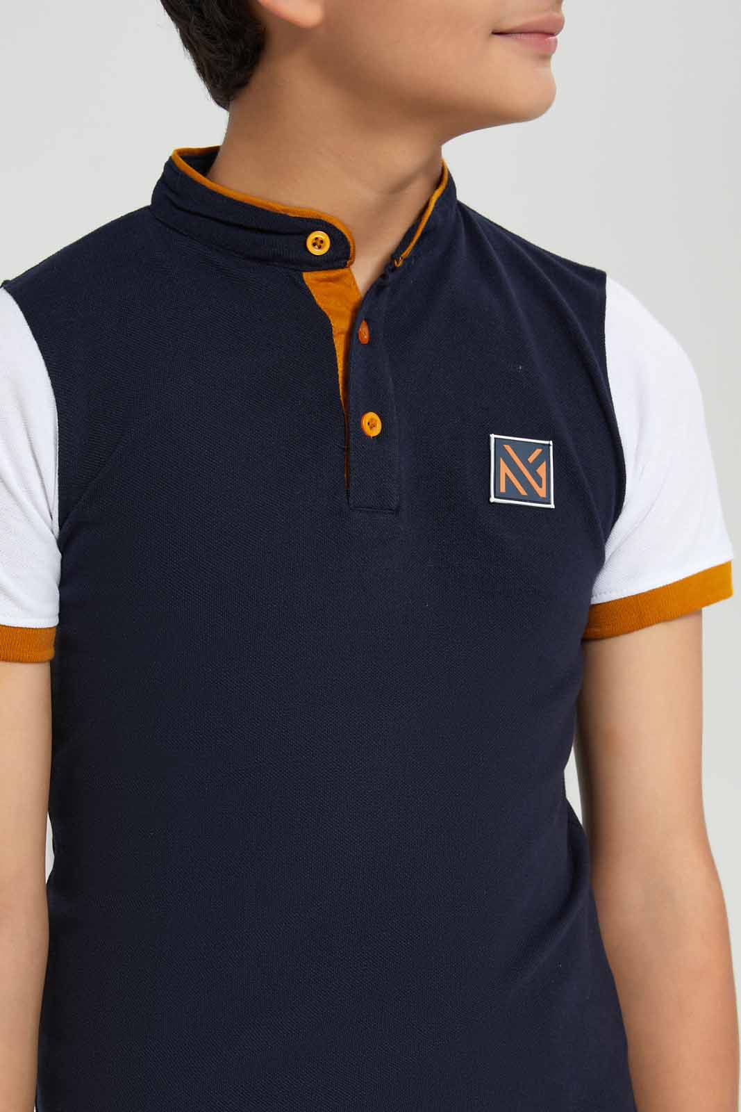 Redtag-Navy-NY-Mandarin-Collar-Cut-&-Sew-Polo-BSR-Polo-T-Shirts,-Bundle,-Category:Polo-T-Shirts,-Colour:Navy,-Deals:3-For-90,-Deals:New-In,-Filter:Senior-Boys-(8-to-14-Yrs),-New-In-BSR-APL,-Section:Boys-(0-to-14Yrs),-W22O-Senior-Boys-9 to 14 Years