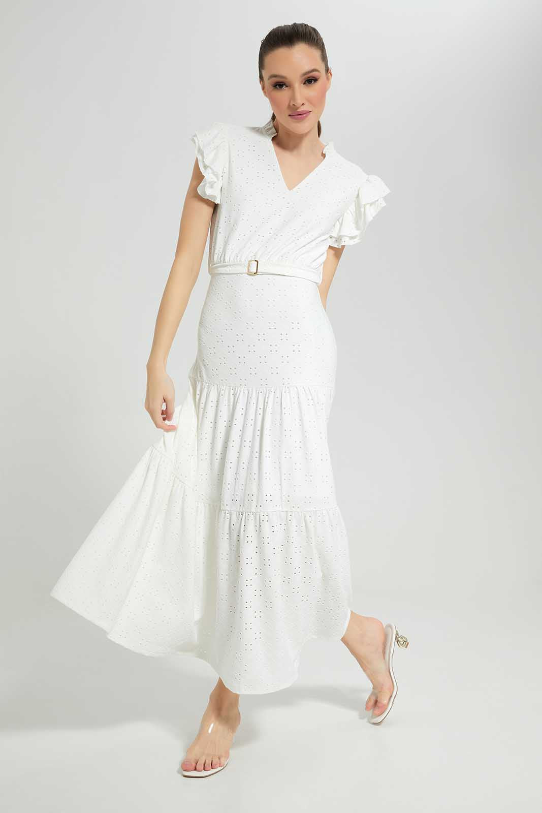 Redtag-Ivory-Lace-Dress-With-Belt-Category:Dresses,-Colour:Ivory,-Deals:New-In,-Filter:Women's-Clothing,-LDC,-LDC-Dresses,-New-In-LDC-APL,-Non-Sale,-Section:Women,-W22A-Women's-