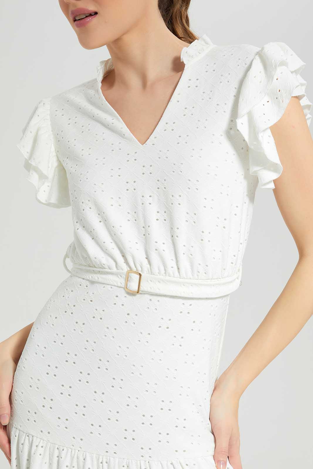 Redtag-Ivory-Lace-Dress-With-Belt-Category:Dresses,-Colour:Ivory,-Deals:New-In,-Filter:Women's-Clothing,-LDC,-LDC-Dresses,-New-In-LDC-APL,-Non-Sale,-Section:Women,-W22A-Women's-
