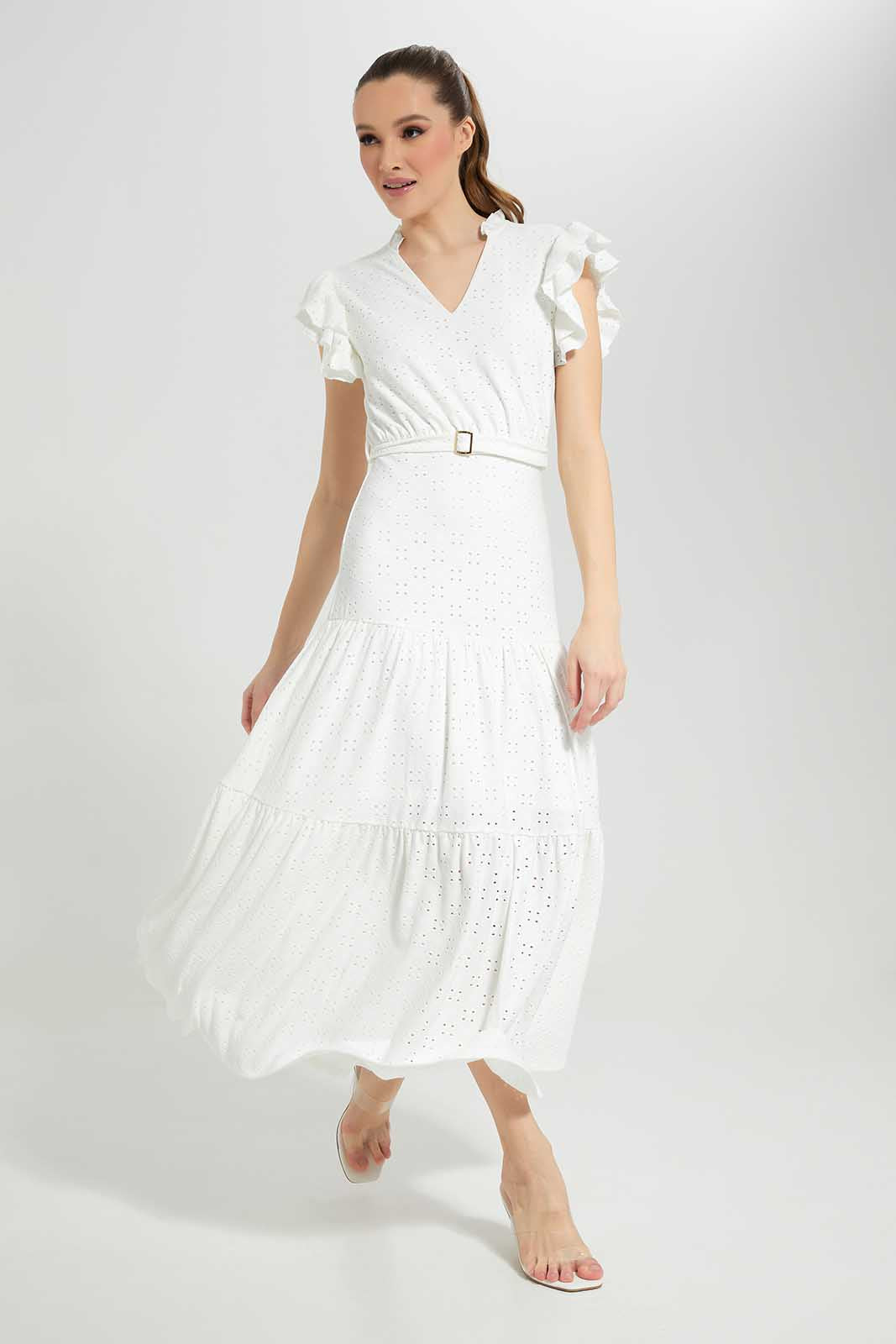Redtag-Ivory-Lace-Dress-With-Belt-Category:Dresses,-Colour:Ivory,-Deals:New-In,-Filter:Women's-Clothing,-LDC,-LDC-Dresses,-New-In-LDC-APL,-Non-Sale,-Section:Women,-W22A-Women's-