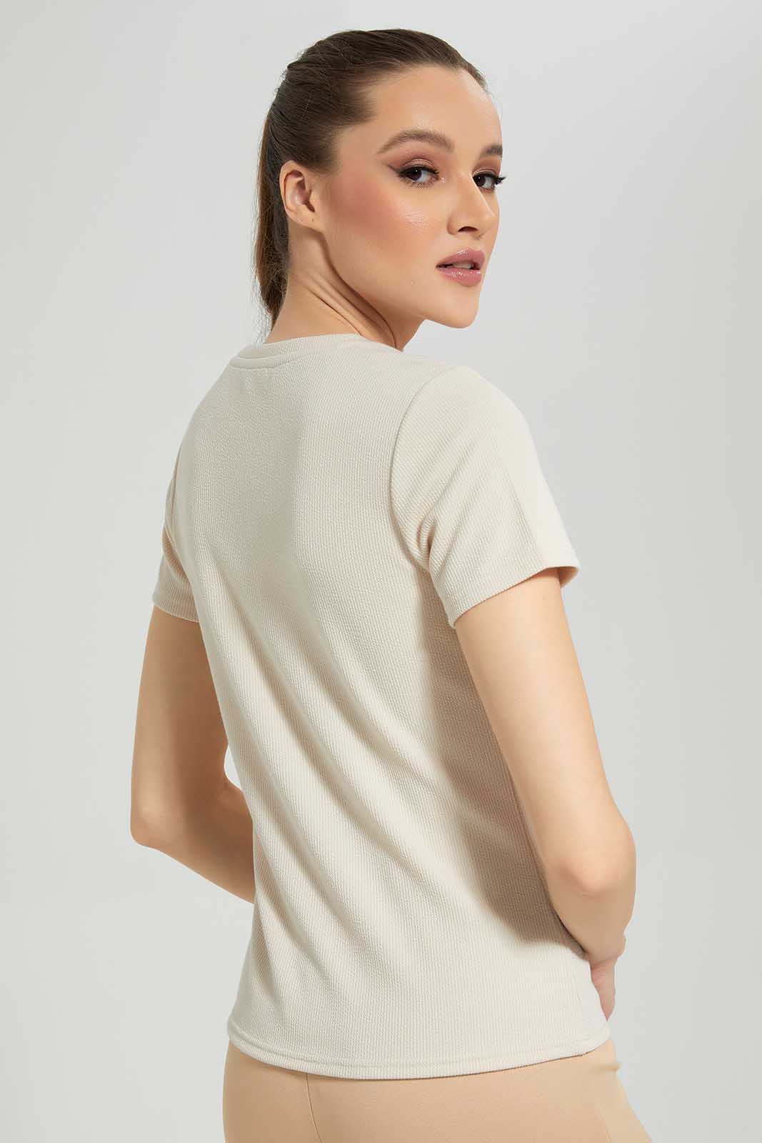 Redtag-Ivory-Textured-With-Leather-Patch-Category:T-Shirts,-Colour:Ivory,-Deals:New-In,-Filter:Women's-Clothing,-LDC,-LDC-T-Shirts,-New-In-LDC-APL,-Non-Sale,-Section:Women,-TBL,-W22A-Women's-
