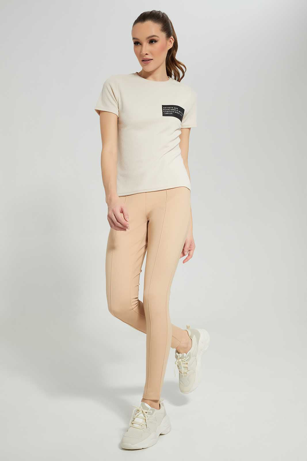 Redtag-Ivory-Textured-With-Leather-Patch-Category:T-Shirts,-Colour:Ivory,-Deals:New-In,-Filter:Women's-Clothing,-LDC,-LDC-T-Shirts,-New-In-LDC-APL,-Non-Sale,-Section:Women,-TBL,-W22A-Women's-