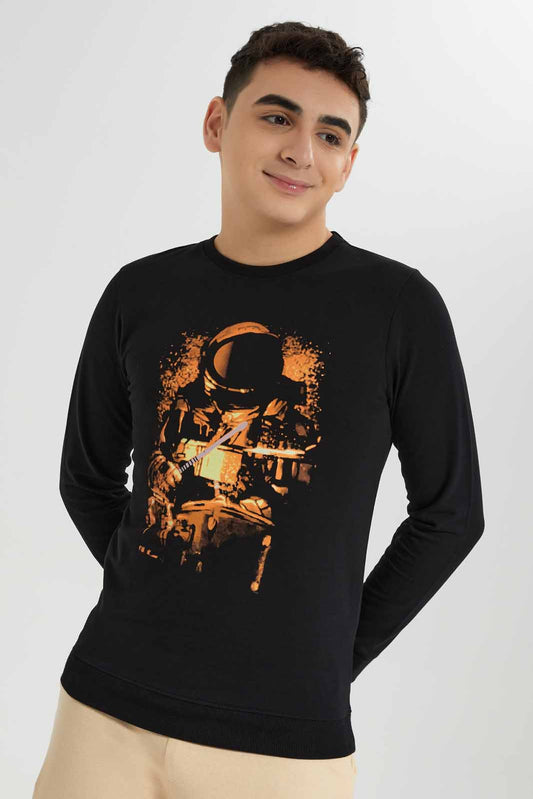 Redtag-Black-Astronaut-Sweat-Tee-BSR-Sweatshirts,-Bundle,-Category:Sweatshirts,-Colour:Black,-Deals:3-For-90,-Deals:New-In,-Filter:Senior-Boys-(8-to-14-Yrs),-New-In-BSR-APL,-Section:Boys-(0-to-14Yrs),-TBL,-W22A-Senior-Boys-9 to 14 Years