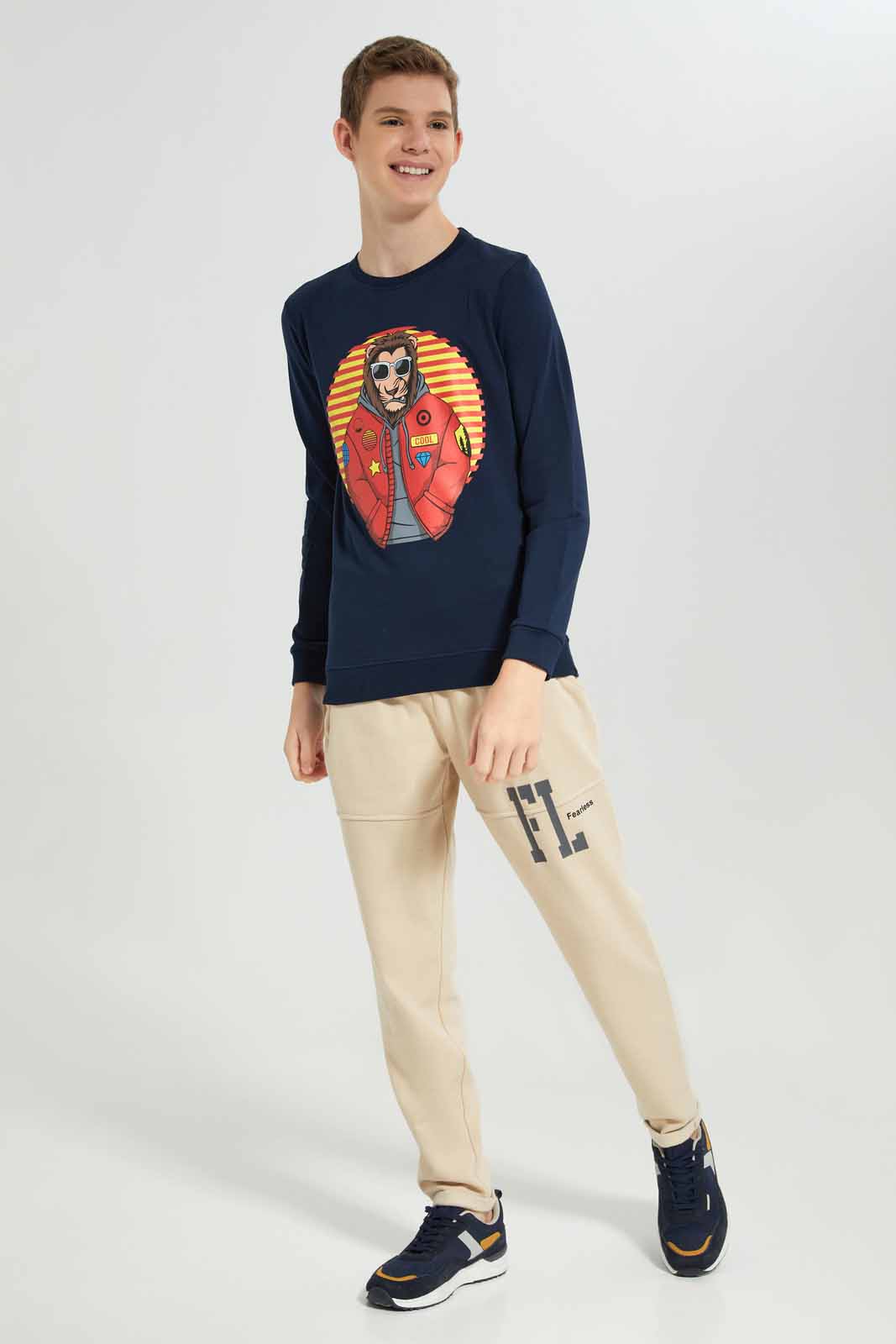 Redtag-Navy-Lion-Sweat-Tee-BSR-Sweatshirts,-Bundle,-Category:Sweatshirts,-Colour:Navy,-Deals:3-For-90,-Deals:New-In,-Filter:Senior-Boys-(8-to-14-Yrs),-New-In-BSR-APL,-Section:Boys-(0-to-14Yrs),-TBL,-W22A-Senior-Boys-9 to 14 Years