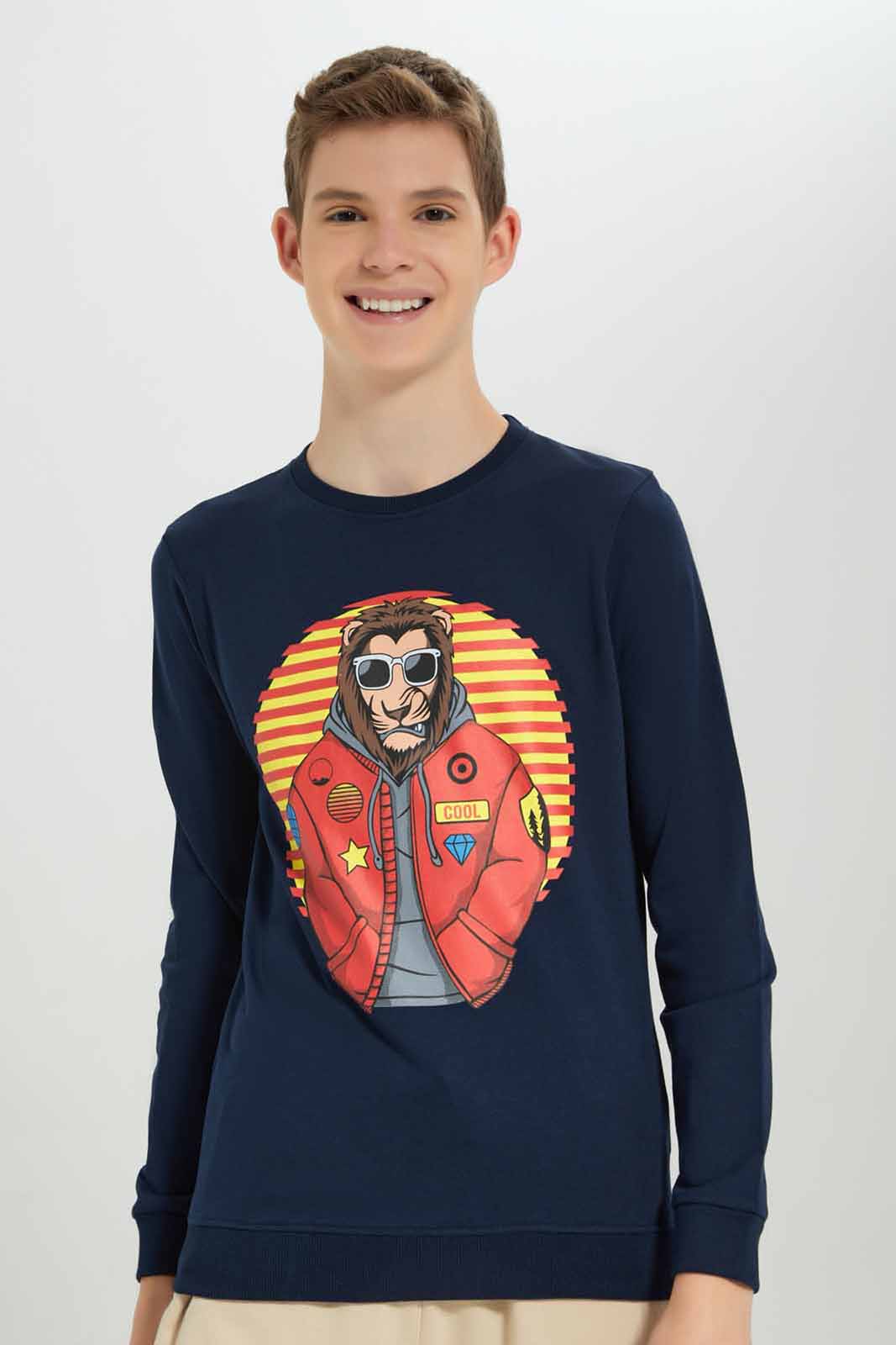 Redtag-Navy-Lion-Sweat-Tee-BSR-Sweatshirts,-Bundle,-Category:Sweatshirts,-Colour:Navy,-Deals:3-For-90,-Deals:New-In,-Filter:Senior-Boys-(8-to-14-Yrs),-New-In-BSR-APL,-Section:Boys-(0-to-14Yrs),-TBL,-W22A-Senior-Boys-9 to 14 Years