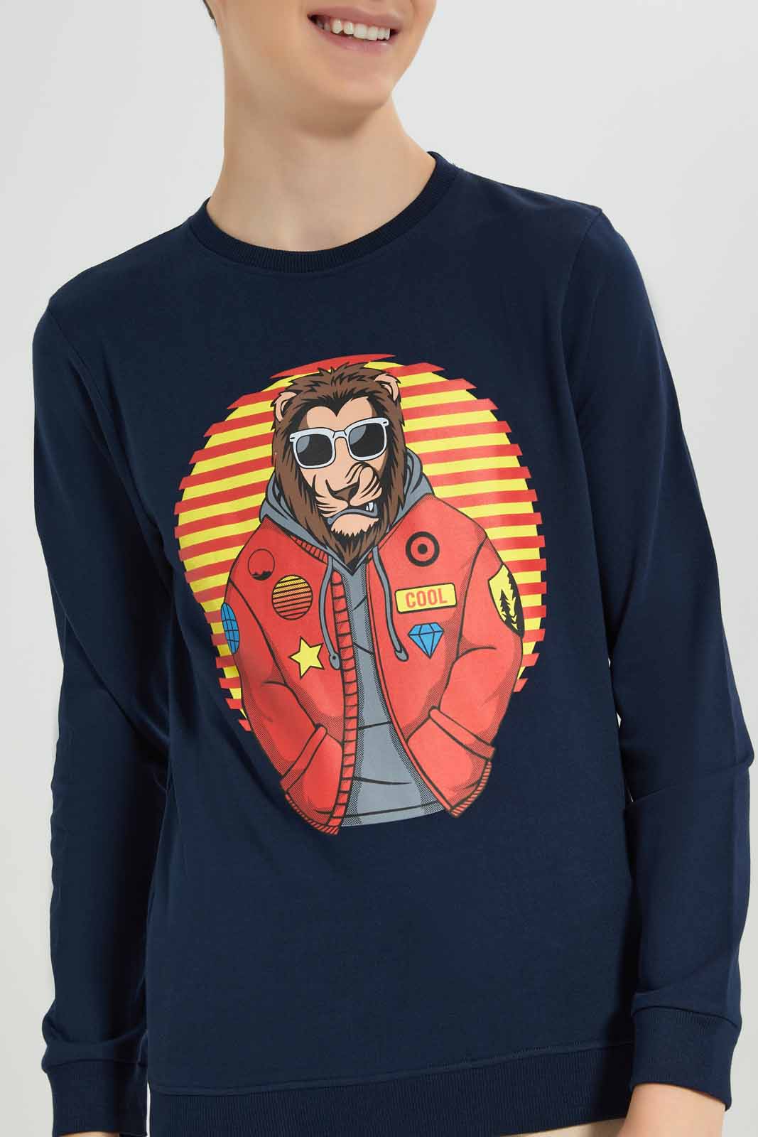 Redtag-Navy-Lion-Sweat-Tee-BSR-Sweatshirts,-Bundle,-Category:Sweatshirts,-Colour:Navy,-Deals:3-For-90,-Deals:New-In,-Filter:Senior-Boys-(8-to-14-Yrs),-New-In-BSR-APL,-Section:Boys-(0-to-14Yrs),-TBL,-W22A-Senior-Boys-9 to 14 Years