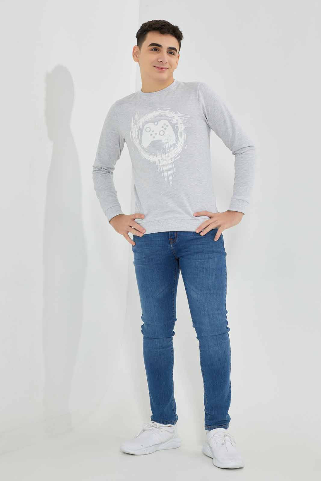 Redtag-Grey-Mel-Gamer-Sweat-Tee-BSR-Sweatshirts,-Bundle,-Category:Sweatshirts,-Colour:Grey,-Deals:3-For-90,-Deals:New-In,-Filter:Senior-Boys-(8-to-14-Yrs),-New-In-BSR-APL,-Section:Boys-(0-to-14Yrs),-TBL,-W22A-Senior-Boys-9 to 14 Years