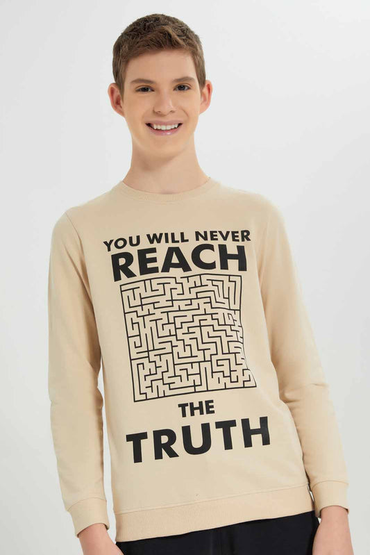 Redtag-Beige-Reach-The-Truth-Sweat-Tee-BSR-Sweatshirts,-Bundle,-Category:Sweatshirts,-Colour:Beige,-Deals:3-For-90,-Deals:New-In,-Filter:Senior-Boys-(8-to-14-Yrs),-New-In-BSR-APL,-Section:Boys-(0-to-14Yrs),-TBL,-W22A-Senior-Boys-9 to 14 Years