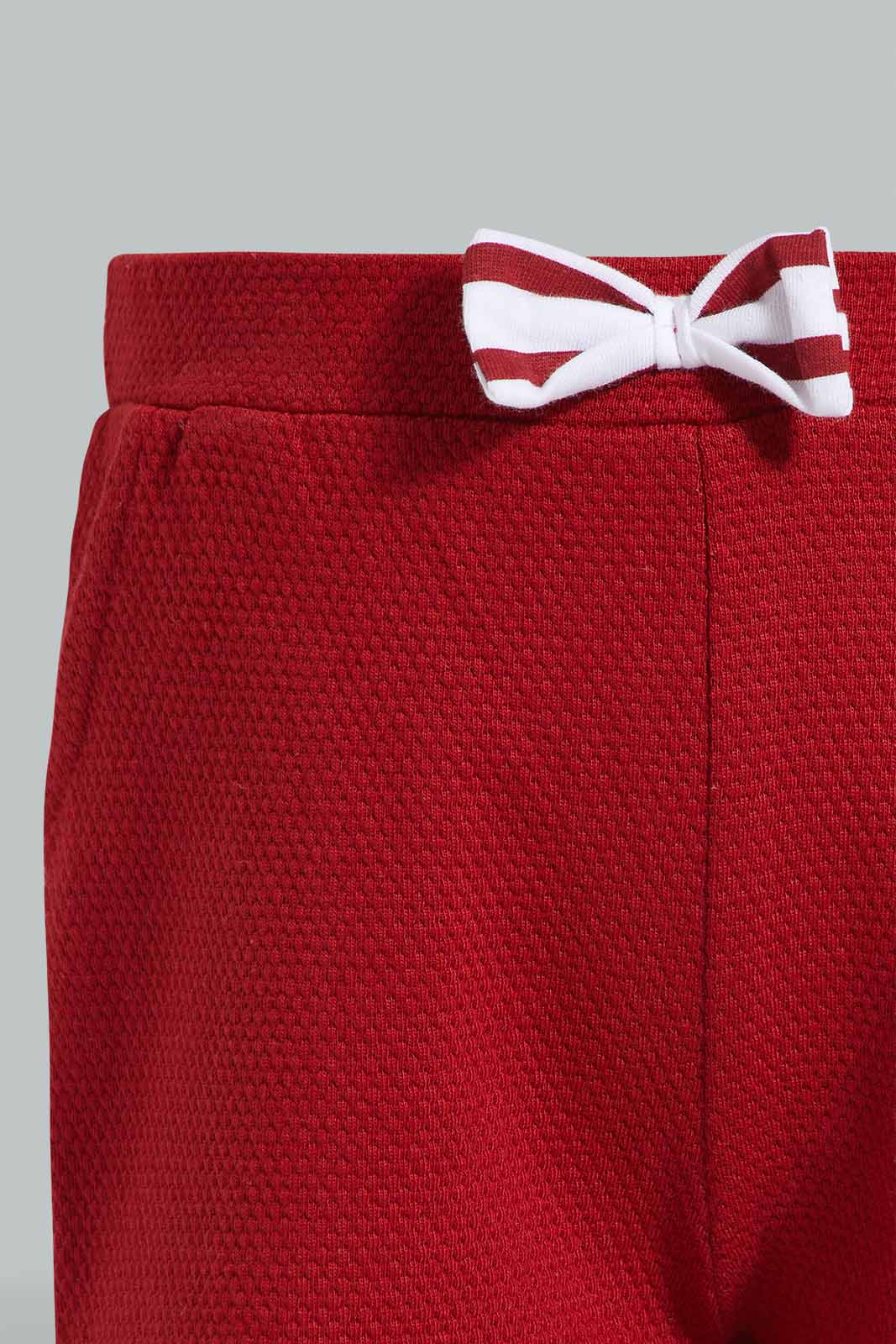 Redtag-Red-Stripes-Ruffle-Sleeves-T-Shirt-With-Shorts-Category:Sets,-Colour:Red,-Deals:New-In,-Filter:Infant-Girls-(3-to-24-Mths),-ING-Sets,-New-In-ING-APL,-Non-Sale,-Section:Girls-(0-to-14Yrs),-W22O-Infant-Girls-3 to 24 Months