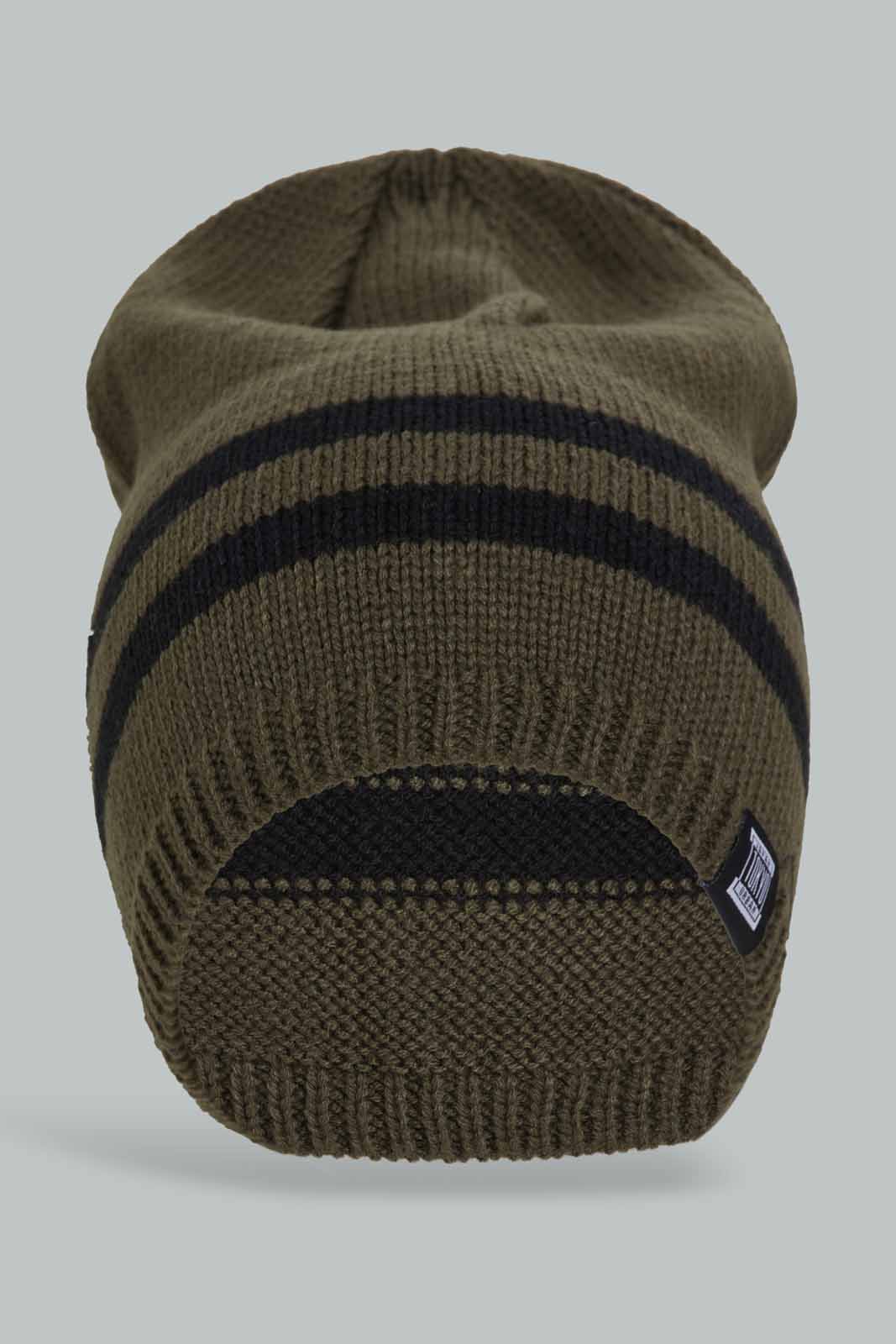 Redtag-Olive-And-Beige-Stripe-Knitted-Cap-Set-Of-2-Category:Knitted-Accessories,-Colour:Assorted,-Filter:Men's-Accessories,-Men-Knitted-Accessories,-New-In,-New-In-Men-ACC,-Non-Sale,-Section:Men,-W22A-Men's-