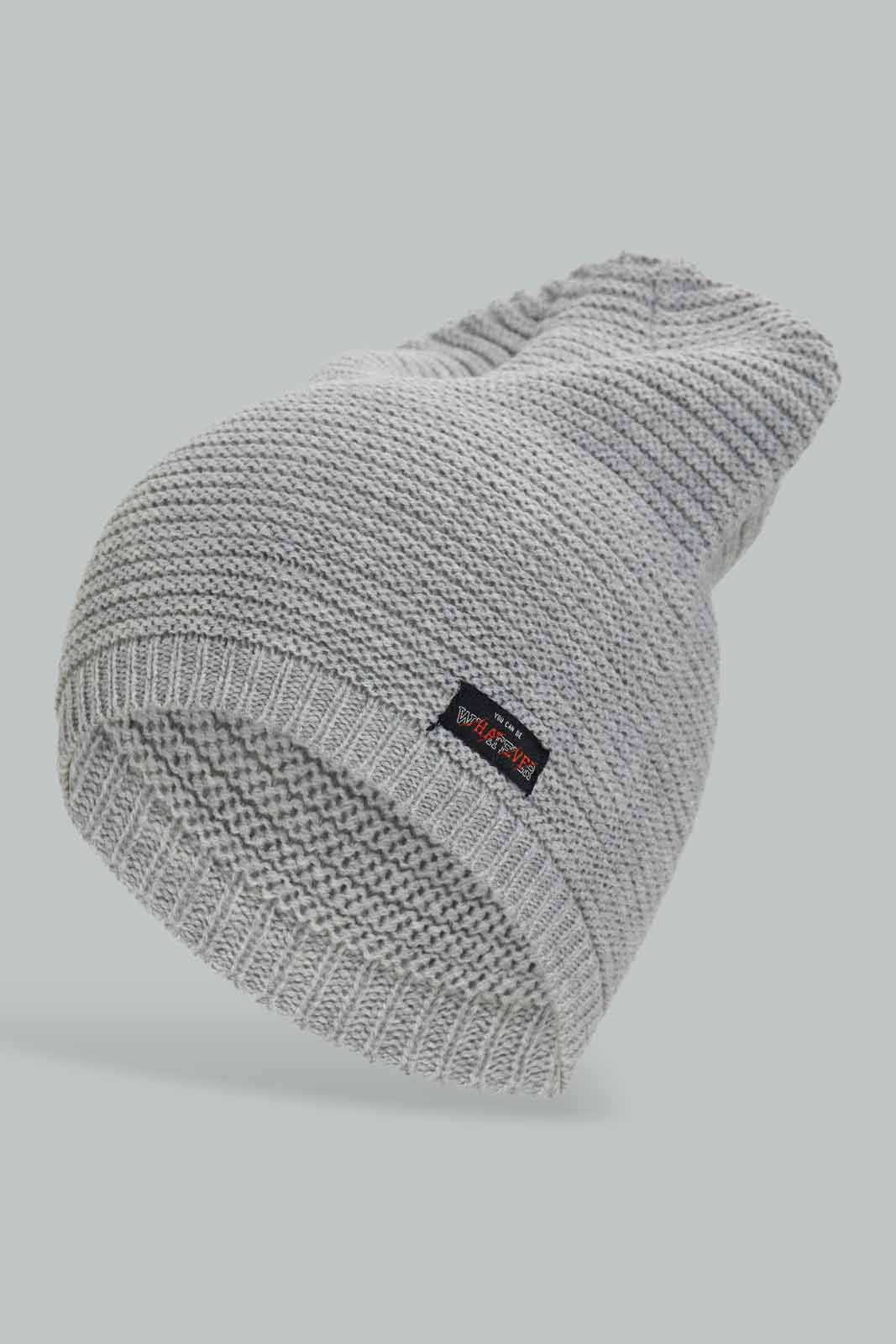 Redtag-Grey-Colour-Knitted-Cap-Category:Knitted-Accessories,-Colour:Grey,-Filter:Men's-Accessories,-Men-Knitted-Accessories,-New-In,-New-In-Men-ACC,-Non-Sale,-Section:Men,-W22A-Men's-