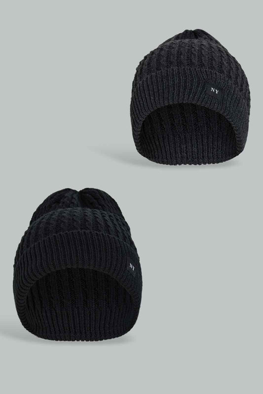 Redtag-Assorted-Black-And-Biege-Knitted-Cap-Set-Of-2-Category:Knitted-Accessories,-Colour:Assorted,-Dept:Menswear,-Filter:Men's-Accessories,-Men-Knitted-Accessories,-New-In,-New-In-Men-ACC,-Non-Sale,-Section:Men,-W22B-Men's-