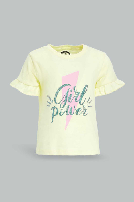 Redtag-Yellow-Girl-Power-Bell-Sleeves-Jersey-Top-Category:Blouses,-Colour:Yellow,-Deals:New-In,-Dept:Girls,-Filter:Infant-Girls-(3-to-24-Mths),-ING-Blouses,-New-In-ING-APL,-Non-Sale,-Section:Girls-(0-to-14Yrs),-TBL,-W22O-Infant-Girls-3 to 24 Months