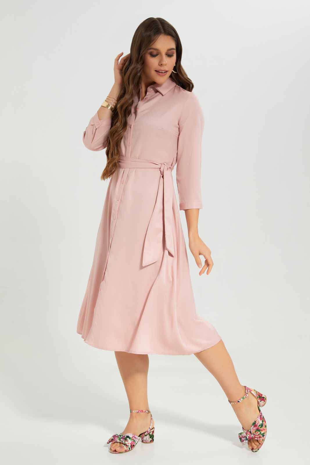 Redtag-Pink-Belted-Dress-Category:Dresses,-Colour:Apricot,-Deals:New-In,-Filter:Women's-Clothing,-New-In-Women-APL,-Non-Sale,-Section:Women,-W22A,-Women-Dresses-Women's-