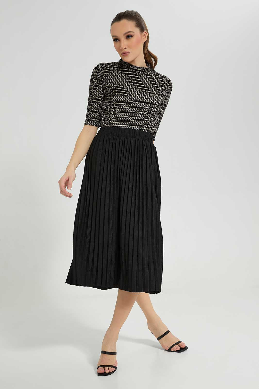 Redtag-Black-Pleated-Textured-Skirt-Category:Skirts,-Colour:Black,-Deals:New-In,-Filter:Women's-Clothing,-LDC,-LDC-Skirts,-New-In-LDC-APL,-Non-Sale,-Section:Women,-W22A-Women's-