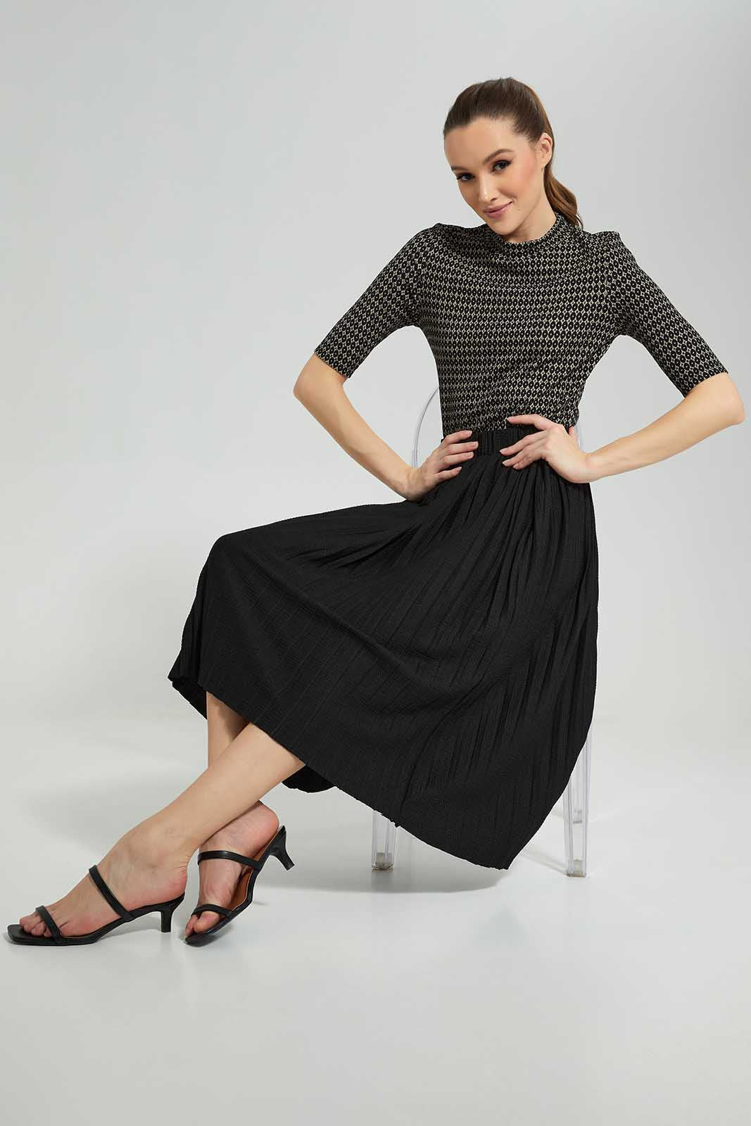 Redtag-Black-Pleated-Textured-Skirt-Category:Skirts,-Colour:Black,-Deals:New-In,-Filter:Women's-Clothing,-LDC,-LDC-Skirts,-New-In-LDC-APL,-Non-Sale,-Section:Women,-W22A-Women's-