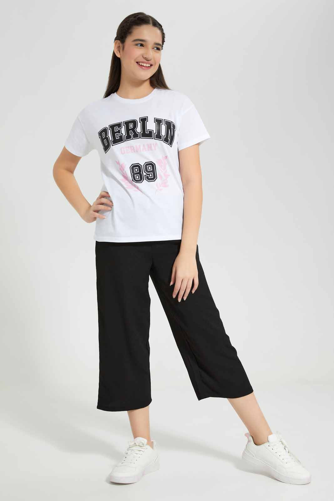 Redtag-White-Varsity-T-Shirt-Category:T-Shirts,-Colour:White,-Deals:New-In,-Filter:Senior-Girls-(8-to-14-Yrs),-GSR-T-Shirts,-New-In-GSR-APL,-Non-Sale,-Section:Girls-(0-to-14Yrs),-TBL,-W22A-Senior-Girls-9 to 14 Years