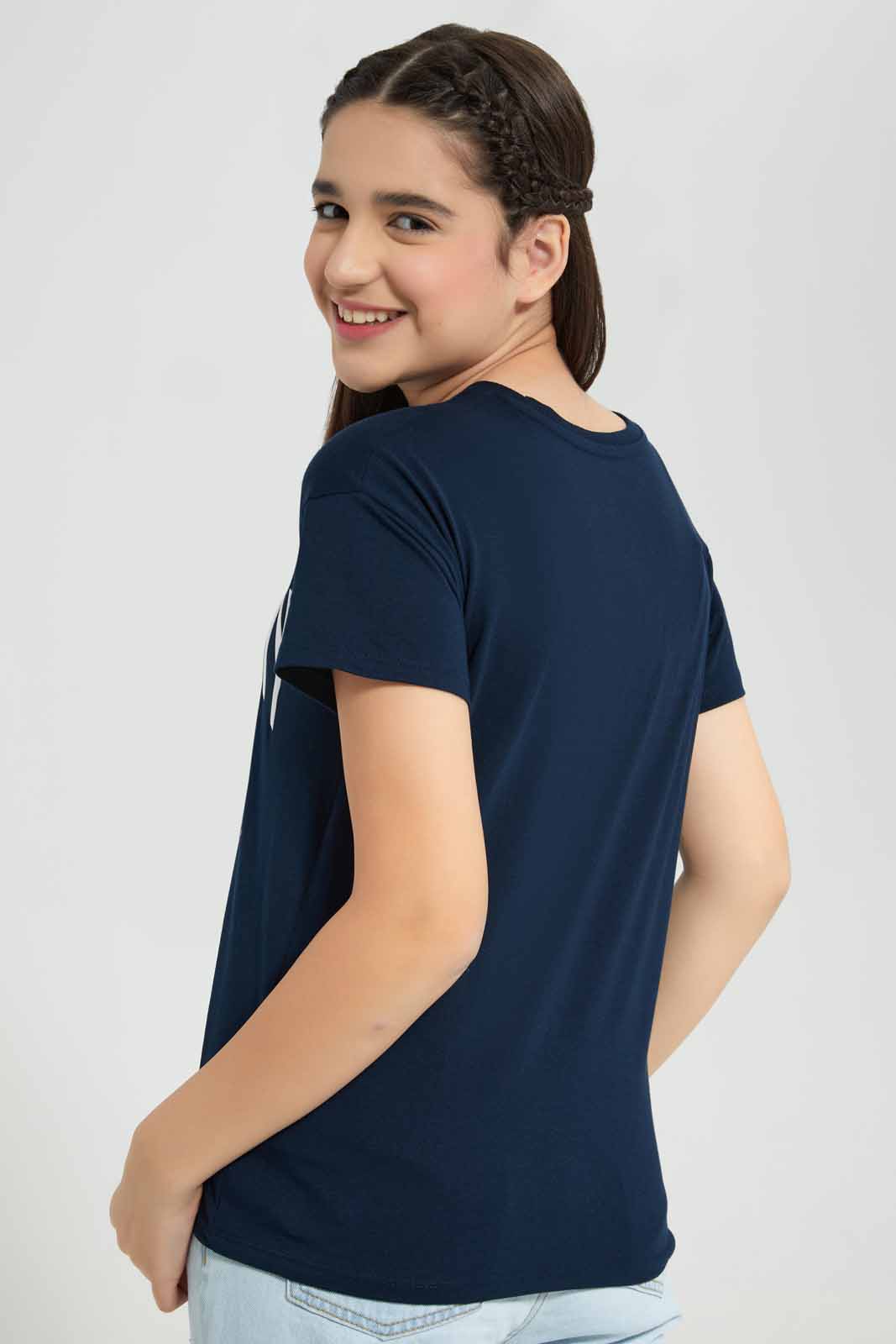 Redtag-Navy-Varsity-T-Shirt-Category:T-Shirts,-Colour:Navy,-Deals:New-In,-Filter:Senior-Girls-(8-to-14-Yrs),-GSR-T-Shirts,-New-In-GSR-APL,-Non-Sale,-Section:Girls-(0-to-14Yrs),-TBL,-W22A-Senior-Girls-9 to 14 Years