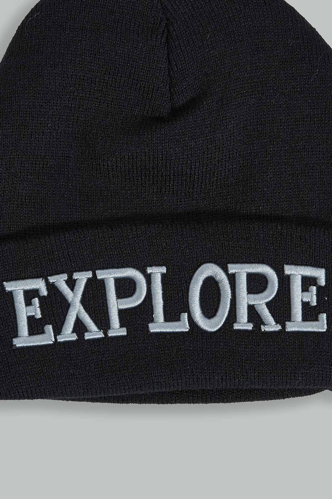 Redtag-Black-Knitted-Cap-Set-Of-2-With-Gloves-BOY-Knitted-Accessories,-Category:Knitted-Accessories,-Colour:Black,-Filter:Boys-Accessories,-New-In,-New-In-BOY-ACC,-Non-Sale,-Section:Boys-(0-to-14Yrs),-W22B-Boys-