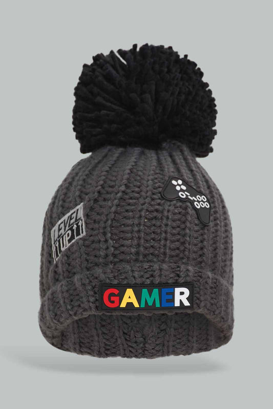Redtag-Grey-Color-Knitted-Cap-BOY-Knitted-Accessories,-Category:Knitted-Accessories,-Colour:Grey,-Dept:Boys,-Filter:Boys-Accessories,-New-In,-New-In-BOY-ACC,-Non-Sale,-Section:Boys-(0-to-14Yrs),-W22B-Boys-
