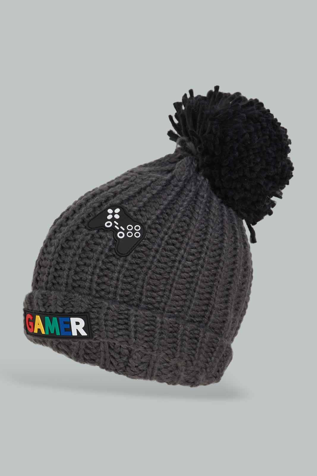 Redtag-Grey-Color-Knitted-Cap-BOY-Knitted-Accessories,-Category:Knitted-Accessories,-Colour:Grey,-Dept:Boys,-Filter:Boys-Accessories,-New-In,-New-In-BOY-ACC,-Non-Sale,-Section:Boys-(0-to-14Yrs),-W22B-Boys-