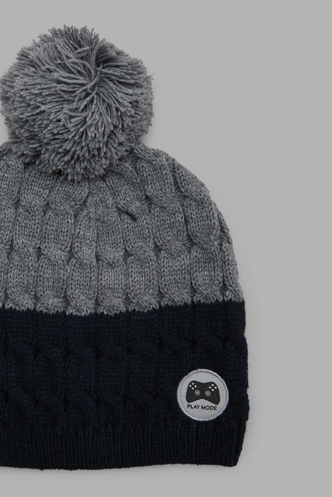 Redtag-Grey-And-Navy-Blue-Knitted-Cap-Set-Of-2-With-Gloves-BOY-Knitted-Accessories,-Category:Knitted-Accessories,-Colour:Assorted,-Filter:Boys-Accessories,-New-In,-New-In-BOY-ACC,-Non-Sale,-Section:Boys-(0-to-14Yrs),-W22B-Boys-