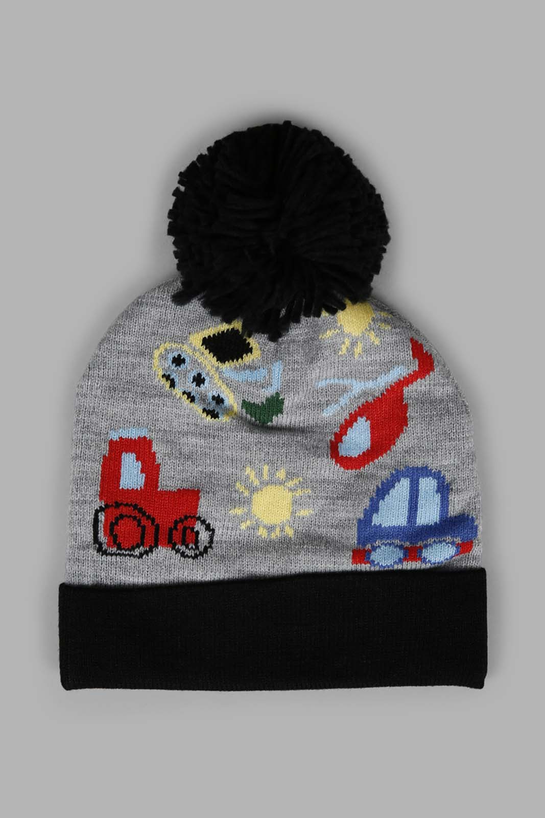 Redtag-Grey-Printed-Knitted-Cap-Set-Of-2-With-Gloves-BOY-Knitted-Accessories,-Category:Knitted-Accessories,-Colour:Grey,-Filter:Boys-Accessories,-New-In,-New-In-BOY-ACC,-Non-Sale,-Section:Boys-(0-to-14Yrs),-W22A-Boys-