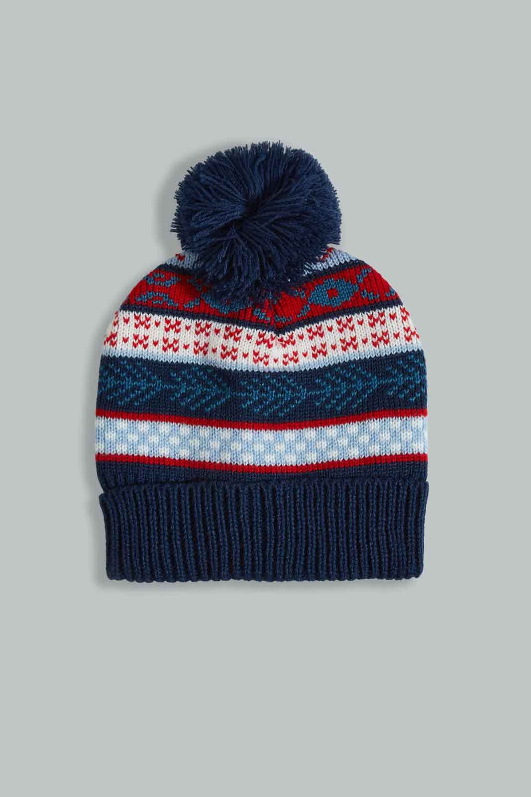 Redtag-Assorted-Jacquard-Knitted-Cap-Set-Of-3-With-Scarf-0,-Category:0,-Colour:Assorted,-Filter:Boys-Accessories,-New-In,-New-In-BOY-ACC,-Non-Sale,-Section:Boys-(0-to-14Yrs),-W22A-Boys-