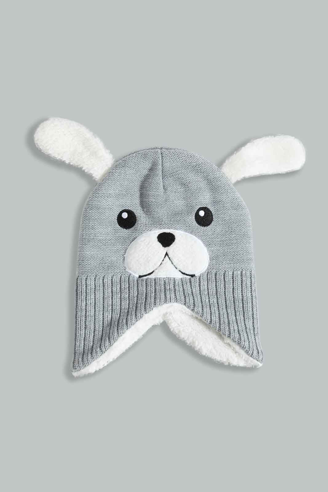 Redtag-Grey-Cahrcater-Knitted-Cap-Set-Of-3-With-Scarf-0,-Category:0,-Colour:Grey,-Filter:Boys-Accessories,-New-In,-New-In-BOY-ACC,-Non-Sale,-Section:Boys-(0-to-14Yrs),-W22A-Boys-