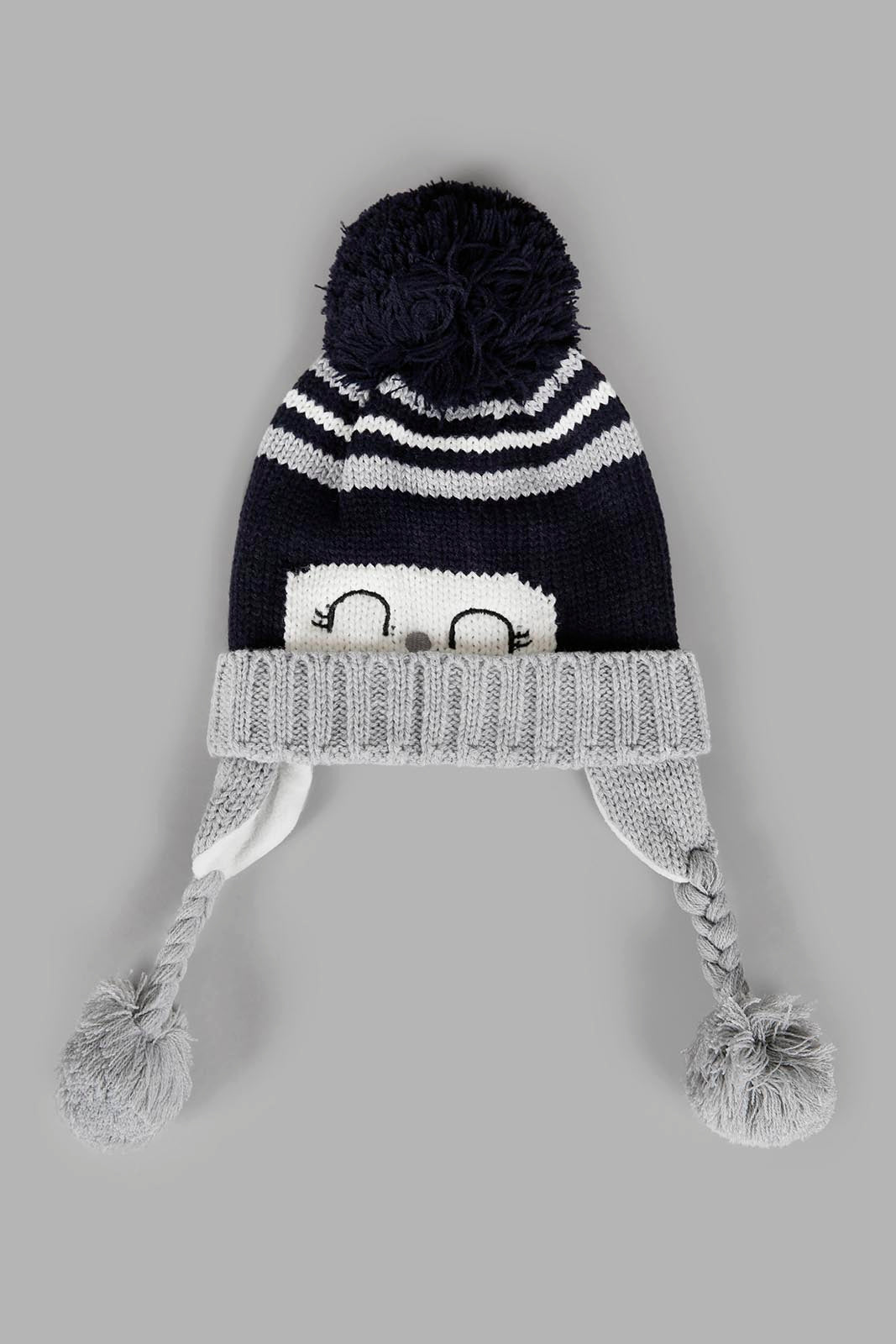 Redtag-Navy-And-Grey-Cahrcater-Knitted-Cap-Set-Of-3-With-Scarf-0,-Category:0,-Colour:Assorted,-Filter:Boys-Accessories,-New-In,-New-In-BOY-ACC,-Non-Sale,-Section:Boys-(0-to-14Yrs),-W22A-Boys-