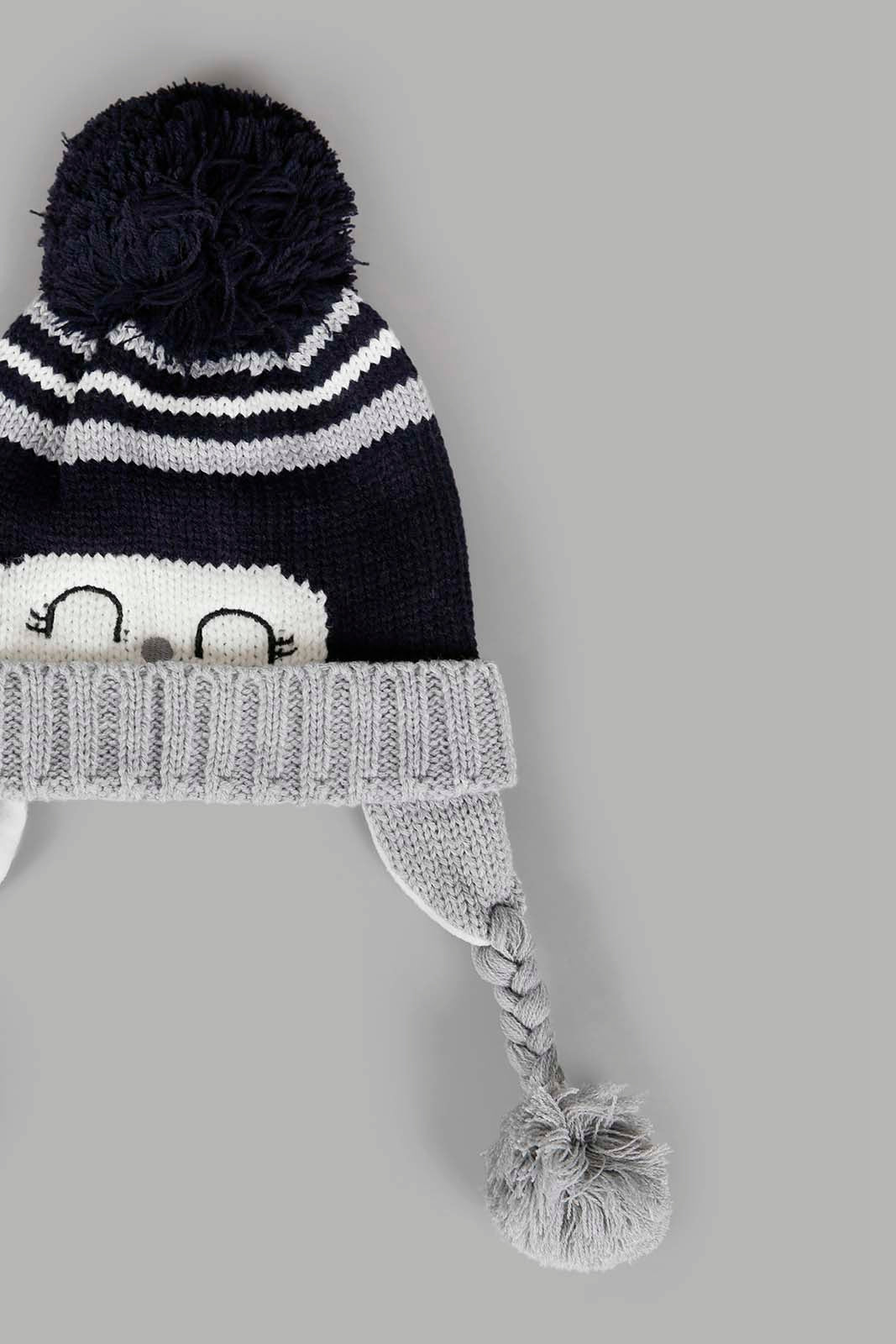 Redtag-Navy-And-Grey-Cahrcater-Knitted-Cap-Set-Of-3-With-Scarf-0,-Category:0,-Colour:Assorted,-Filter:Boys-Accessories,-New-In,-New-In-BOY-ACC,-Non-Sale,-Section:Boys-(0-to-14Yrs),-W22A-Boys-