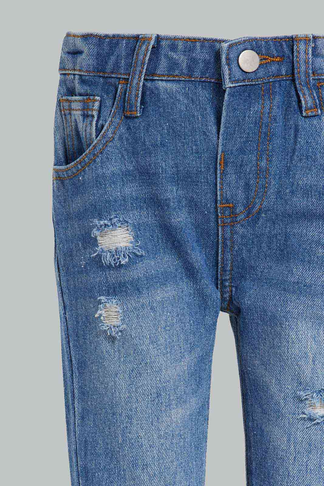 Redtag-Blue-Distressed-Fashion-Jean-5-Pocket-Category:Jeans,-Colour:Blue,-Deals:New-In,-Filter:Infant-Boys-(3-to-24-Mths),-INB-Jeans,-New-In-INB-APL,-Non-Sale,-Section:Boys-(0-to-14Yrs),-W22A-Infant-Boys-3 to 24 Months
