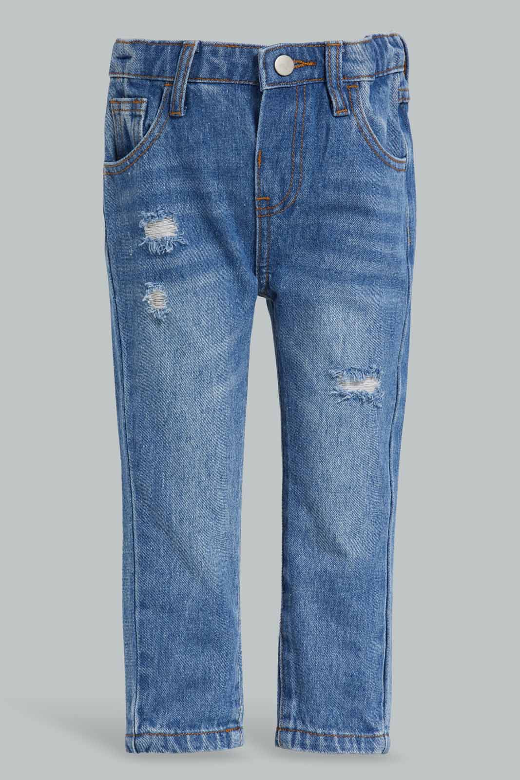 Redtag-Blue-Distressed-Fashion-Jean-5-Pocket-Category:Jeans,-Colour:Blue,-Deals:New-In,-Filter:Infant-Boys-(3-to-24-Mths),-INB-Jeans,-New-In-INB-APL,-Non-Sale,-Section:Boys-(0-to-14Yrs),-W22A-Infant-Boys-3 to 24 Months