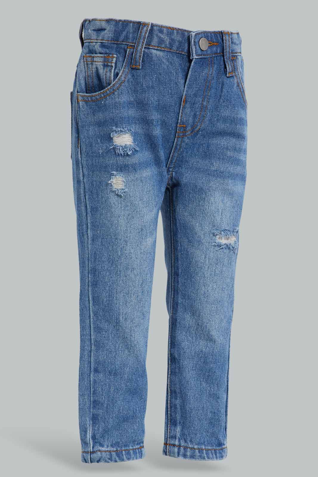 Redtag-Blue-Distressed-Fashion-Jean-5-Pocket-Category:Jeans,-Colour:Blue,-Deals:New-In,-Filter:Infant-Boys-(3-to-24-Mths),-INB-Jeans,-New-In-INB-APL,-Non-Sale,-Section:Boys-(0-to-14Yrs),-W22A-Infant-Boys-3 to 24 Months