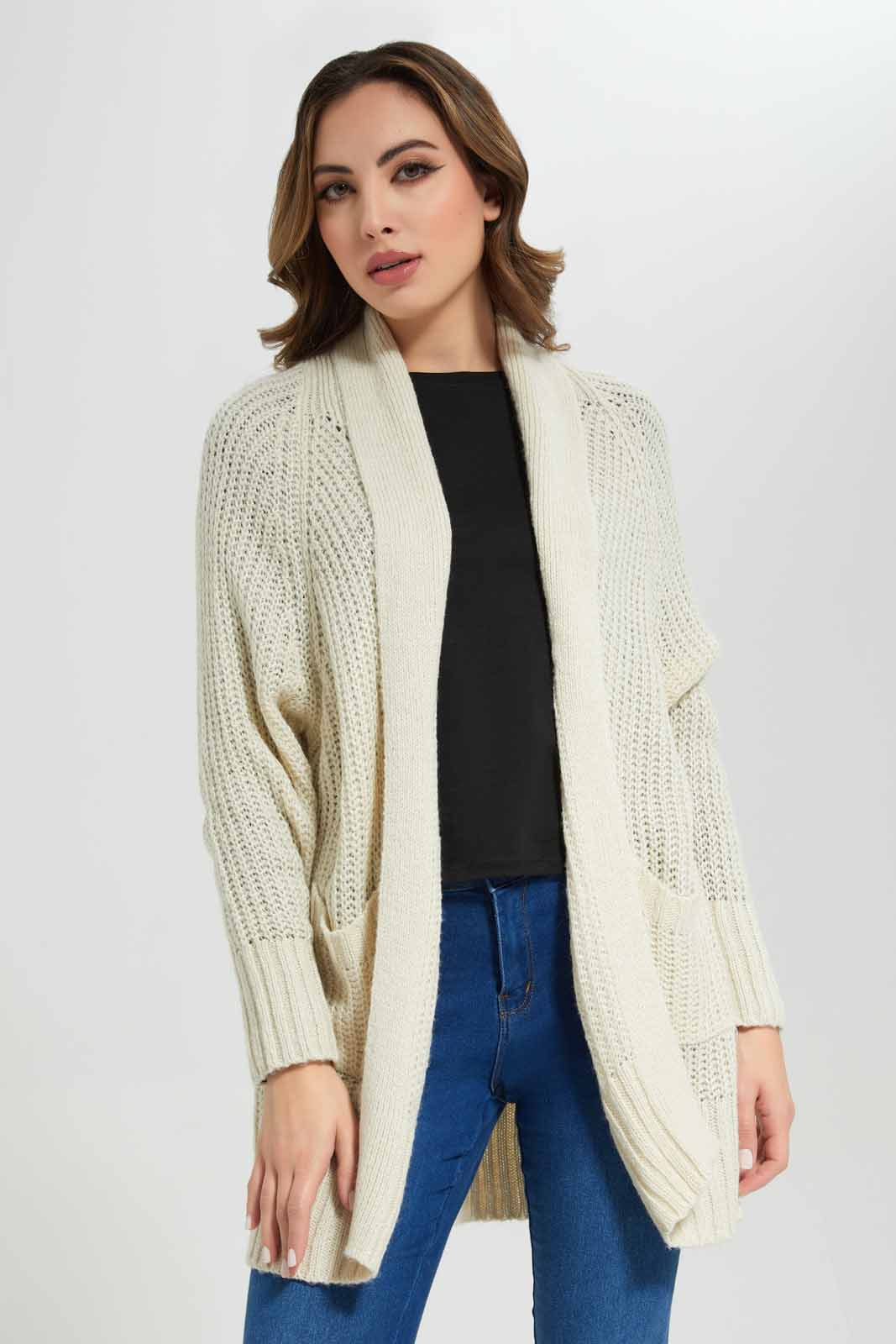 Redtag-Ivory-Longline-Knit-Cardigan-With-Front-Pocket-Category:Cardigans,-Colour:Ivory,-Deals:New-In,-Filter:Women's-Clothing,-New-In-Women-APL,-Non-Sale,-Section:Women,-W22B,-Women-Cardigans-Women's-