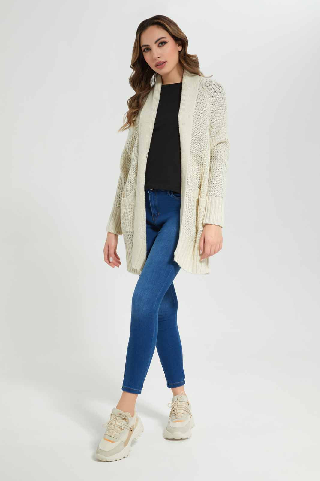 Redtag-Ivory-Longline-Knit-Cardigan-With-Front-Pocket-Category:Cardigans,-Colour:Ivory,-Deals:New-In,-Filter:Women's-Clothing,-New-In-Women-APL,-Non-Sale,-Section:Women,-W22B,-Women-Cardigans-Women's-