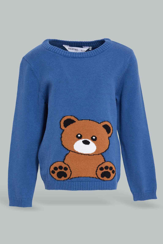 Redtag-Blue-Bear-Front-Pullover-Category:Pullovers,-Colour:Blue,-Deals:New-In,-Dept:Boys,-Filter:Infant-Boys-(3-to-24-Mths),-INB-Pullovers,-New-In-INB-APL,-Non-Sale,-Section:Boys-(0-to-14Yrs),-W22B-Infant-Boys-3 to 24 Months