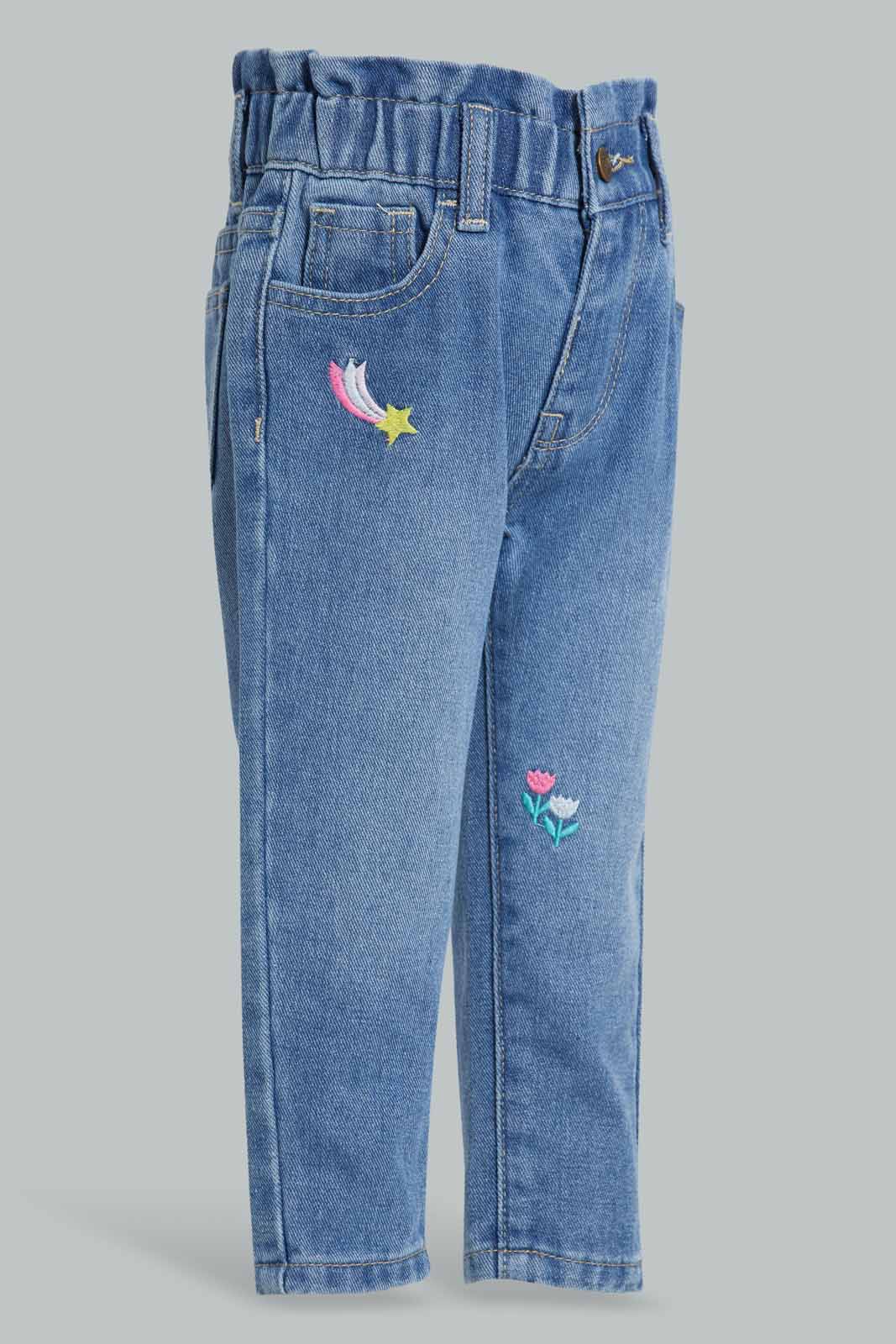 Redtag-Blue-Paperbag-Embroidered-Jeans-Category:Jeans,-Colour:Blue,-Deals:New-In,-Filter:Infant-Girls-(3-to-24-Mths),-ING-Jeans,-New-In-ING-APL,-Non-Sale,-Section:Girls-(0-to-14Yrs),-W22A-Infant-Girls-3 to 24 Months