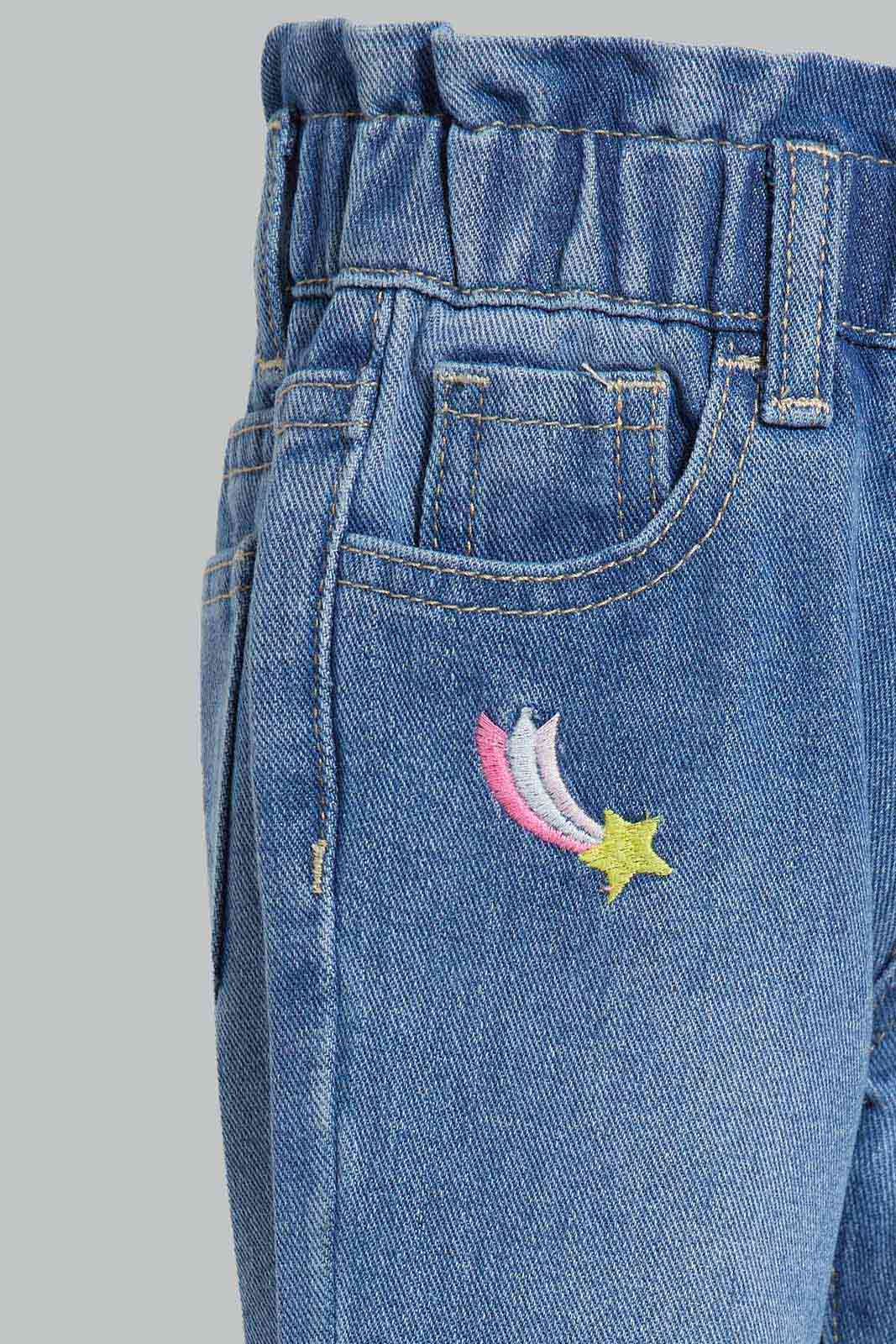 Redtag-Blue-Paperbag-Embroidered-Jeans-Category:Jeans,-Colour:Blue,-Deals:New-In,-Filter:Infant-Girls-(3-to-24-Mths),-ING-Jeans,-New-In-ING-APL,-Non-Sale,-Section:Girls-(0-to-14Yrs),-W22A-Infant-Girls-3 to 24 Months