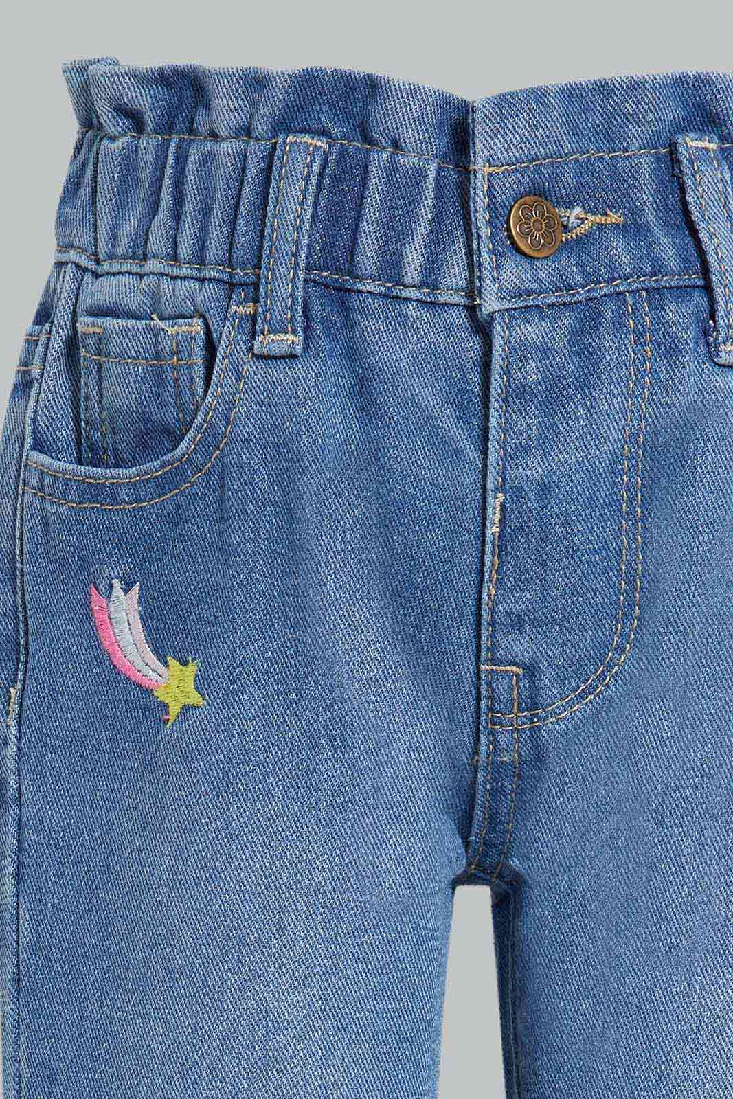 Redtag-Blue-Paperbag-Embroidered-Jeans-Category:Jeans,-Colour:Blue,-Deals:New-In,-Filter:Infant-Girls-(3-to-24-Mths),-ING-Jeans,-New-In-ING-APL,-Non-Sale,-Section:Girls-(0-to-14Yrs),-W22A-Infant-Girls-3 to 24 Months