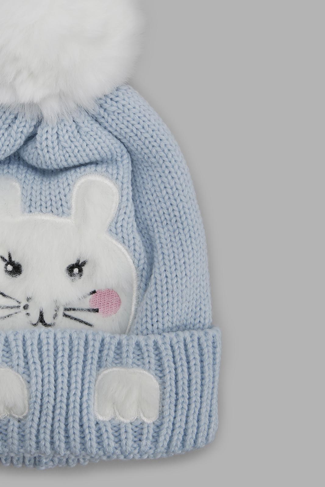 Redtag-Blue-Character-Embellished-Knitted-Cap-Category:Knitted-Accessories,-Colour:Blue,-Filter:Girls-Accessories,-GIR-Knitted-Accessories,-New-In,-New-In-GIR-ACC,-Non-Sale,-Section:Girls-(0-to-14Yrs),-W22A-Girls-