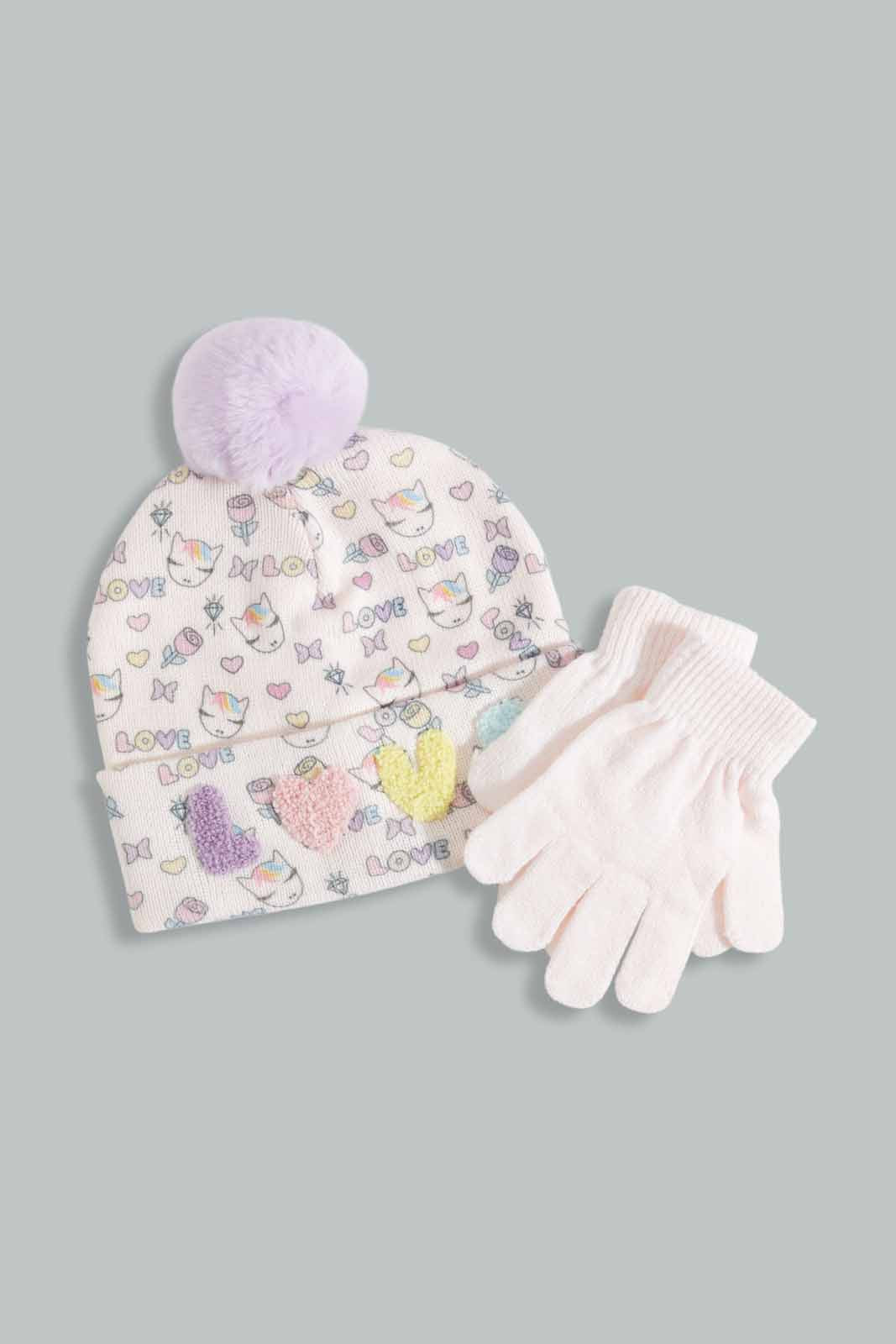 Redtag-Pink-Embellished-Set-Of-2-Knitted-Cap-&-Gloves-Category:Knitted-Accessories,-Colour:Pink,-Filter:Girls-Accessories,-GIR-Knitted-Accessories,-New-In,-New-In-GIR-ACC,-Non-Sale,-Section:Girls-(0-to-14Yrs),-W22A-Girls-