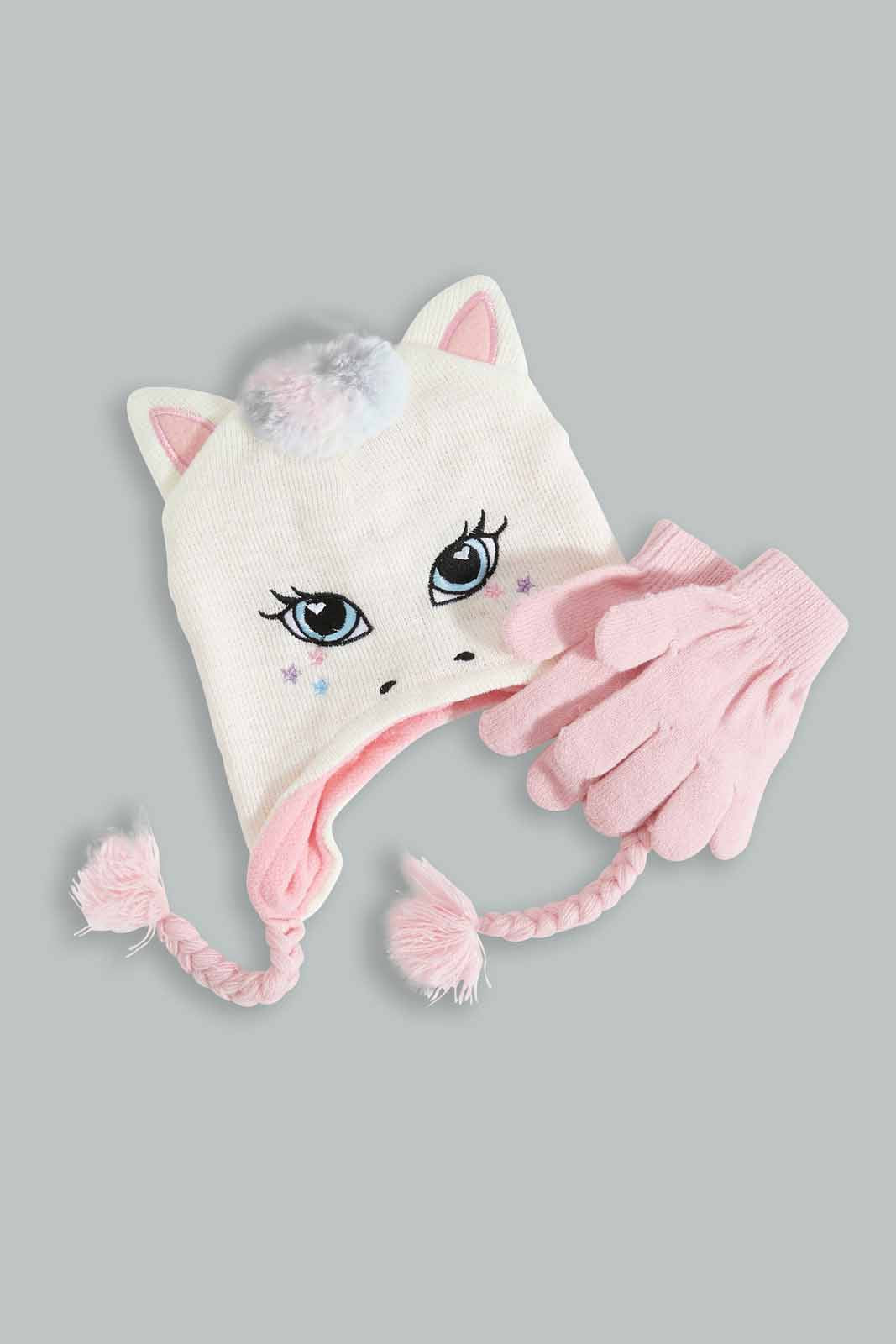 Redtag-Pink-Embellished-Set-Of-2-Knitted-Cap-&-Gloves-Category:Knitted-Accessories,-Colour:Pink,-Filter:Girls-Accessories,-GIR-Knitted-Accessories,-New-In,-New-In-GIR-ACC,-Non-Sale,-Section:Girls-(0-to-14Yrs),-W22A-Girls-