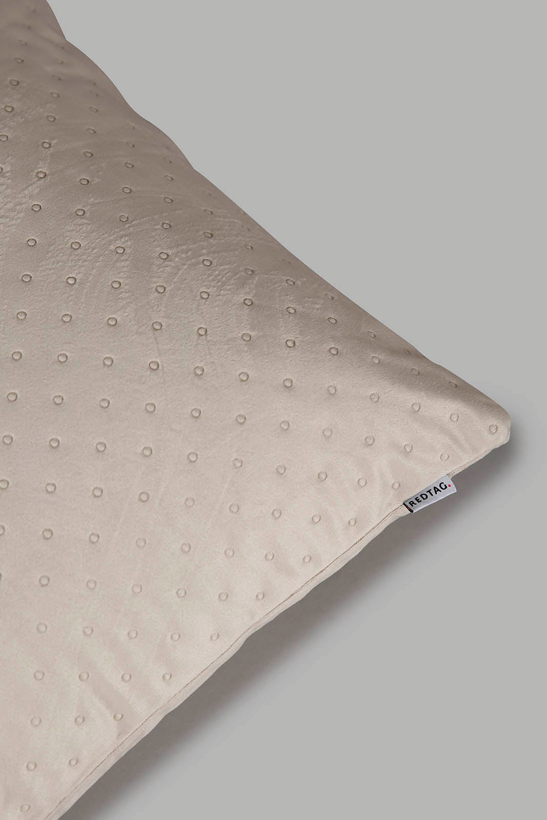 Redtag-Beige-Dotted-Plain-Velvet-Cushion-Category:Cushions,-Colour:Beige,-Deals:New-In,-Filter:Home-Bedroom,-HMW-BED-Cushions,-New-In-HMW-BED,-Non-Sale,-Section:Homewares,-W22B-Home-Bedroom-