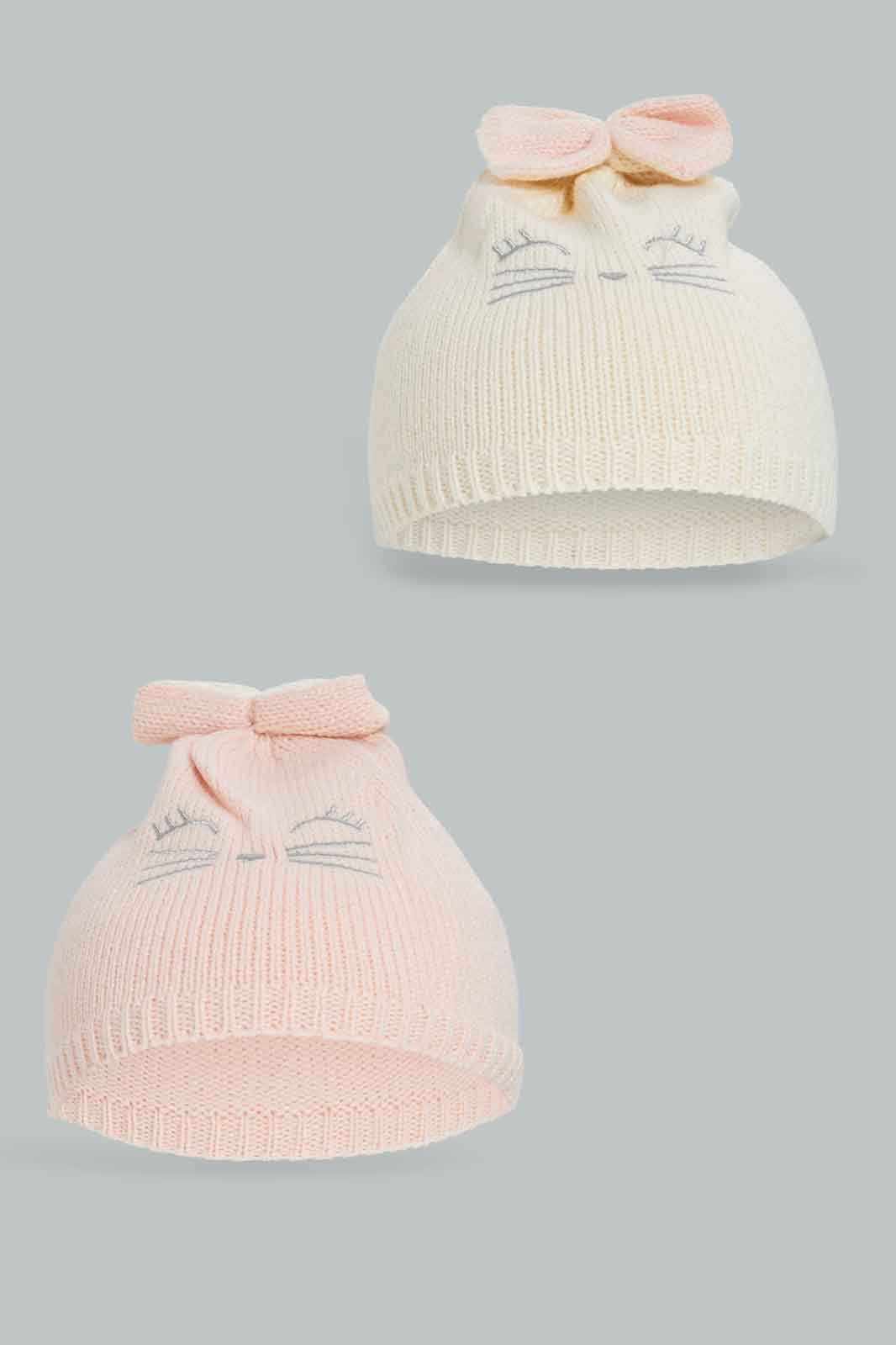 Redtag-Multi-Colour-Charcater-Embellished-Knitted-Cap-Set-Of-2-Category:Knitted-Accessories,-Colour:Assorted,-Dept:Girls,-Filter:Girls-Accessories,-GIR-Knitted-Accessories,-New-In,-New-In-GIR-ACC,-Non-Sale,-Section:Girls-(0-to-14Yrs),-W22B-Girls-