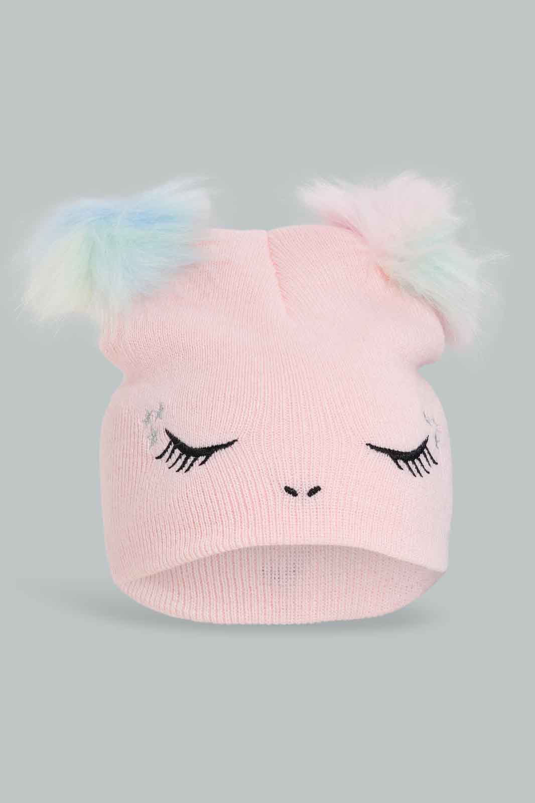 Redtag-Multi-Colour-Charcater-Embellished-Knitted-Cap-Set-Of-2-Category:Knitted-Accessories,-Colour:Assorted,-Dept:Girls,-Filter:Girls-Accessories,-GIR-Knitted-Accessories,-New-In,-New-In-GIR-ACC,-Non-Sale,-Section:Girls-(0-to-14Yrs),-W22B-Girls-