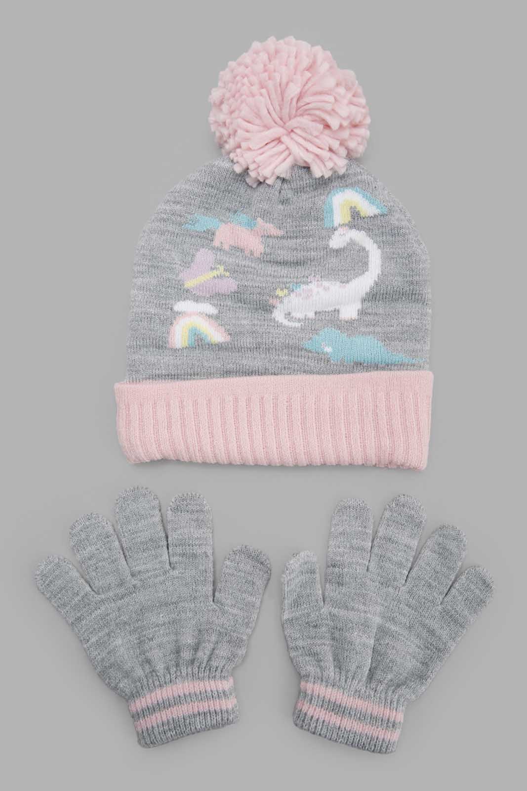 Redtag-Grey-Embellished-Set-Of-2-Knitted-Cap-&-Gloves-Category:Knitted-Accessories,-Colour:Grey,-Filter:Girls-Accessories,-GIR-Knitted-Accessories,-New-In,-New-In-GIR-ACC,-Non-Sale,-Section:Girls-(0-to-14Yrs),-W22B-Girls-