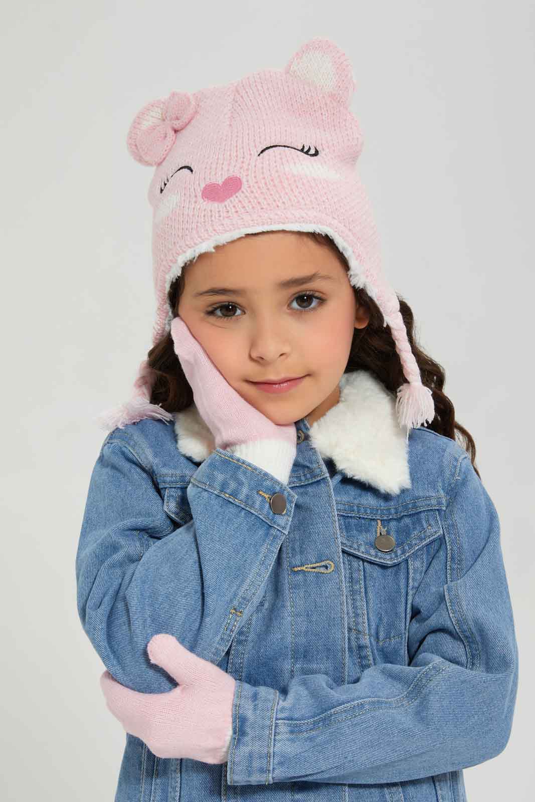 Redtag-Pink-Embellished-Set-Of-2-Knitted-Cap-&-Gloves-Category:Knitted-Accessories,-Colour:Pink,-Dept:Girls,-Filter:Girls-Accessories,-GIR-Knitted-Accessories,-New-In,-New-In-GIR-ACC,-Non-Sale,-Section:Girls-(0-to-14Yrs),-W22B-Girls-