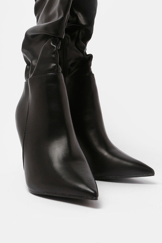 Redtag-Women-Black-Ruched-Knee-Boot-Category:Boots,-Colour:Black,-Deals:Sale,-Dept:Ladieswear,-Filter:Women's-Footwear,-Sale-Women-FOO,-Section:Women,-W22B,-Women-Boots-Women's-