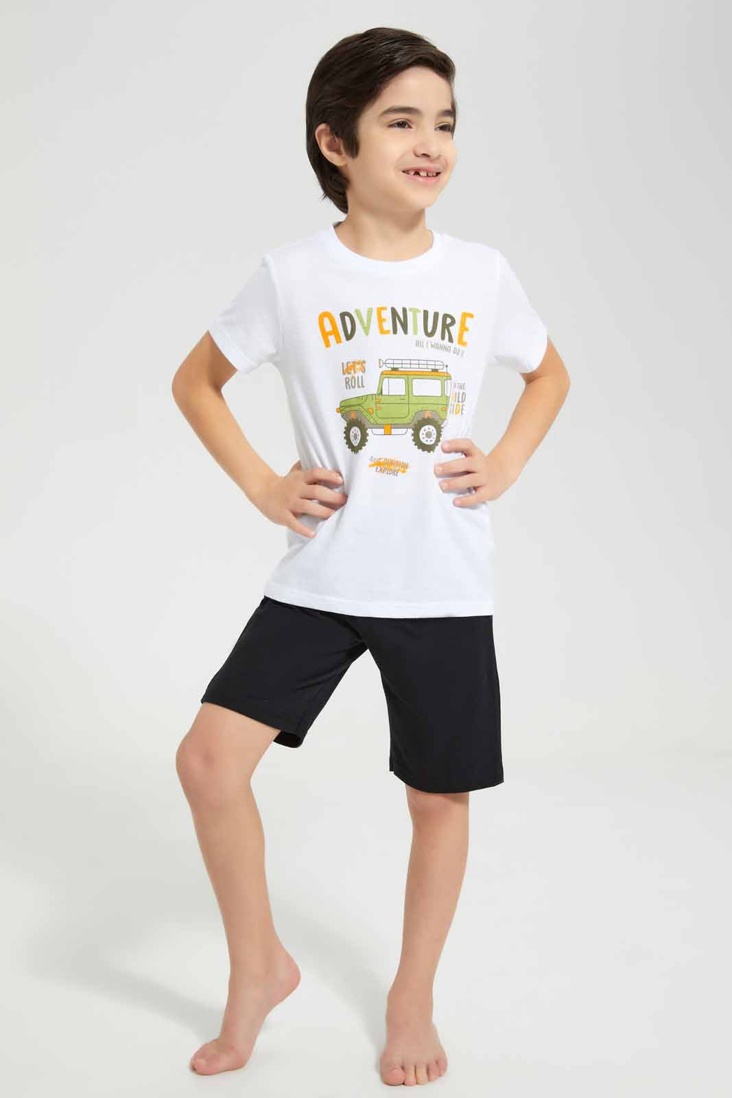 Redtag-White-Jeep-Print-T-Shirt-And-Short-Pyjama-BOY-Pyjama-Sets,-Category:Pyjama-Sets,-Colour:White,-Deals:New-In,-Filter:Boys-(2-to-8-Yrs),-New-In-BOY-APL,-Non-Sale,-Section:Boys-(0-to-14Yrs),-VLM,-W22O-Boys-2 to 8 Years
